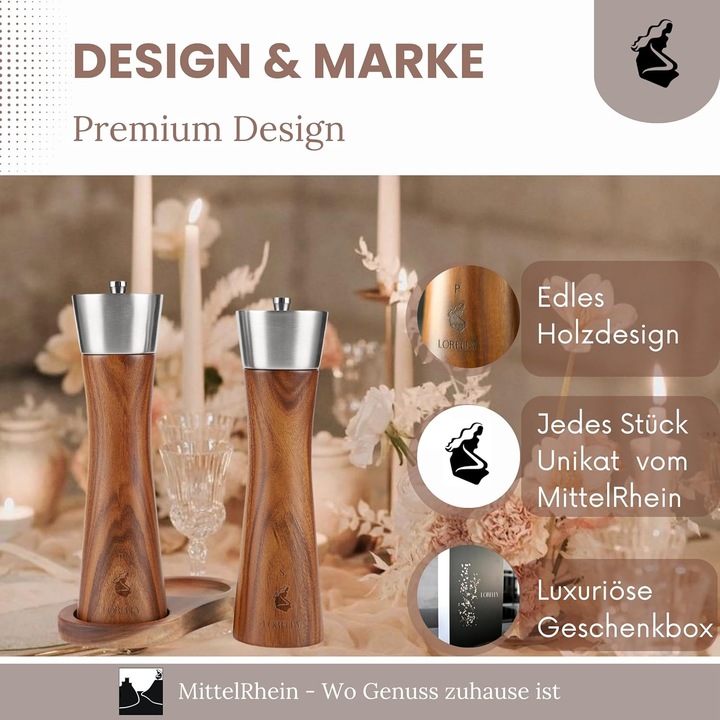 Moara Sare si Piper LORELEY, Lemn, Ceramica, Set Cadou