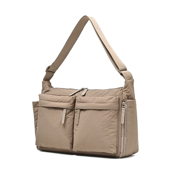 Sportos crossbody táska több zsebbel, khaki, 36x11x16 cm