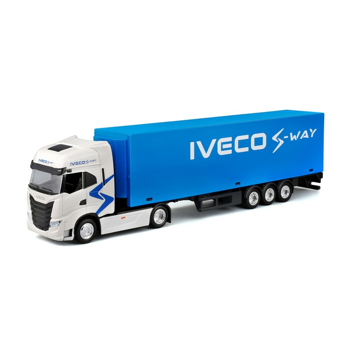 Macheta Camion TIR Iveco S-Way cu remorca, Bburago, 1/43, metal si plastic