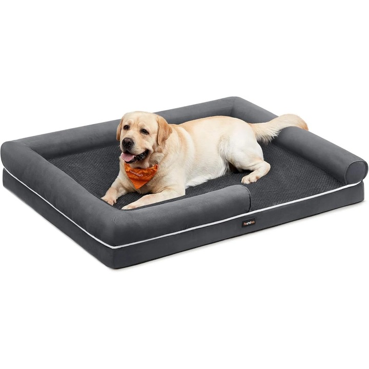 Ортопедично легло за кучета Feandrea, TPU/PU кожа/полипропилен, тъмносиво, 135 x 107 x 25 см
