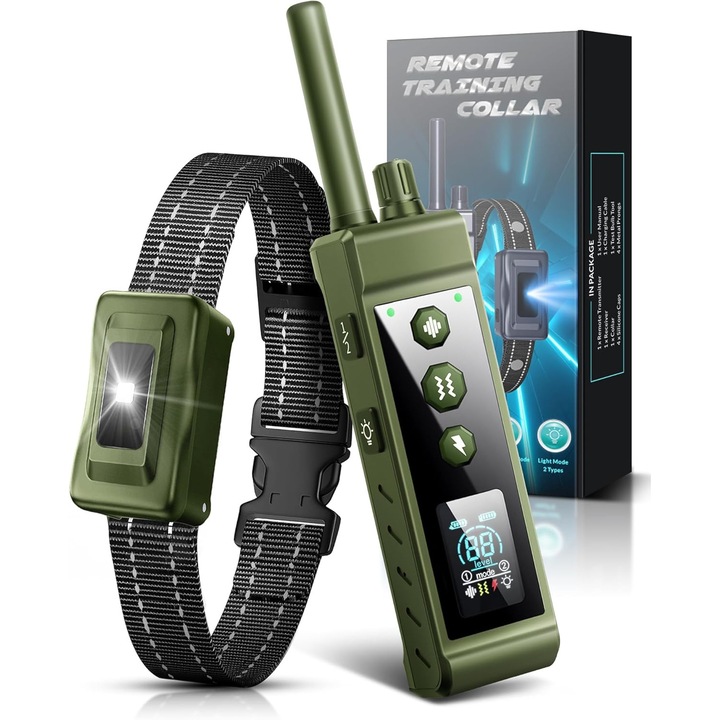 Електрически нашийник за дресировка, 4 режима, водоустойчив IP67, зелен, за кучета 3,5-68 кг