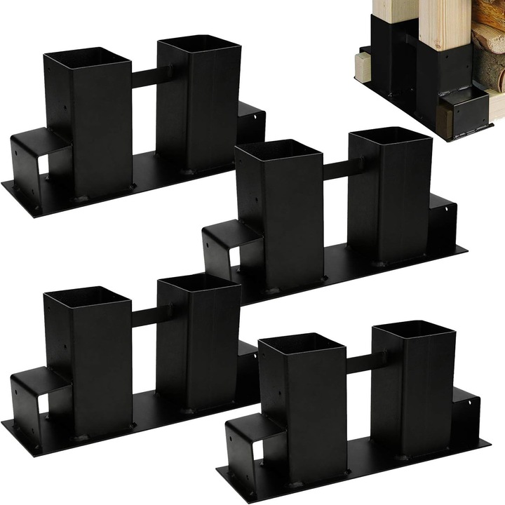 Set suport stivuire lemne de foc, Herrselsam, 4 bucăți metalice reglabile, cadru robust, 70x70mm și 40x60mm