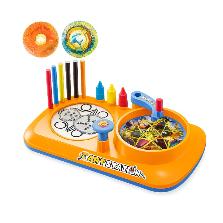 Jucarie Educationala "My First Drawing Board" – Spirograf si Pictura prin Rotire, Portocaliu, 3ani+