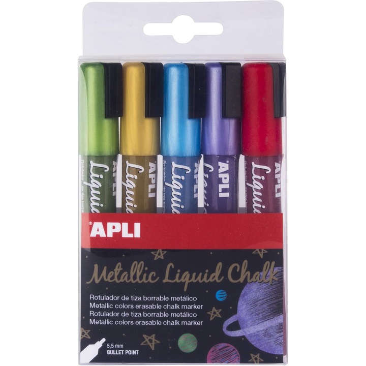 Apli 17082 - Set Creioane Lichide cu Varf Rotund, 5 Culori Metalice