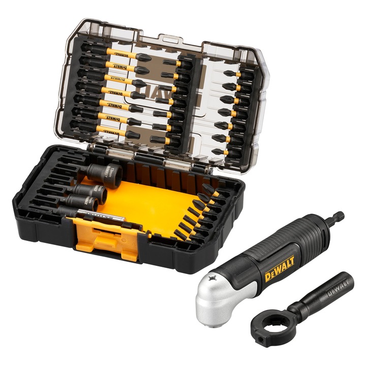 Адаптер за битове DeWALT DT70782 McLaren Limited Edition магнитен + 33 бр. комплект отвертки ъглов адаптер 90 градуса, 25 мм (PH1, PH2 x3), Pozidriv (PZ1, PZ2 x5), Torx (T15, T20 x5, T25 x3, T27, T30), 57 мм (PH1, PZ2x2, T20, T25x3)