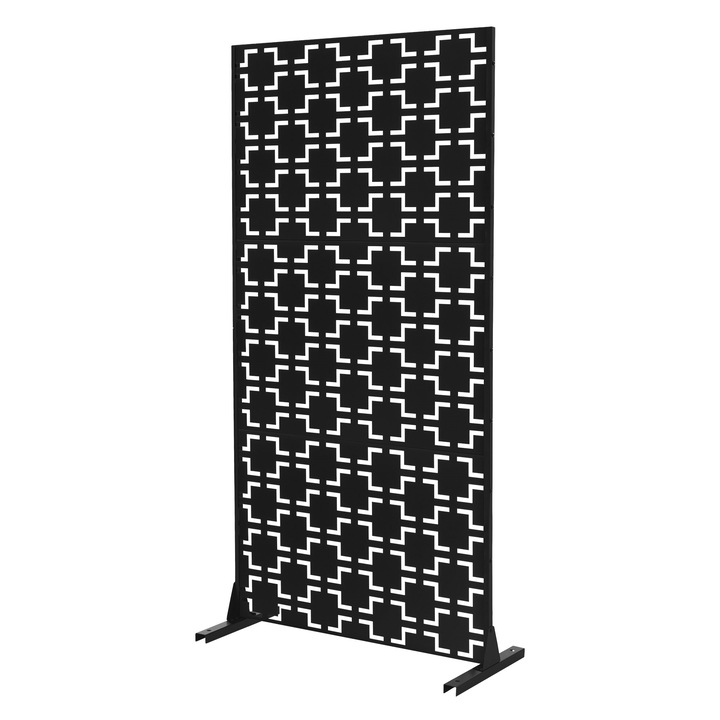 Paravan decorativ metalic ML Design Milano, 3 panouri pliabile, 90x180 cm, negru mat