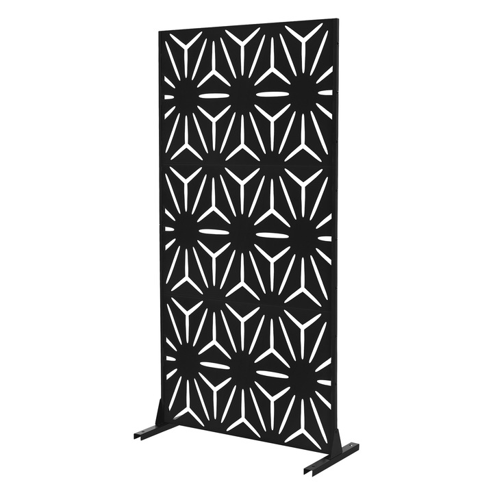 Paravan decorativ metalic Torino, 3 panouri pliabile, negru mat, 90x180 cm