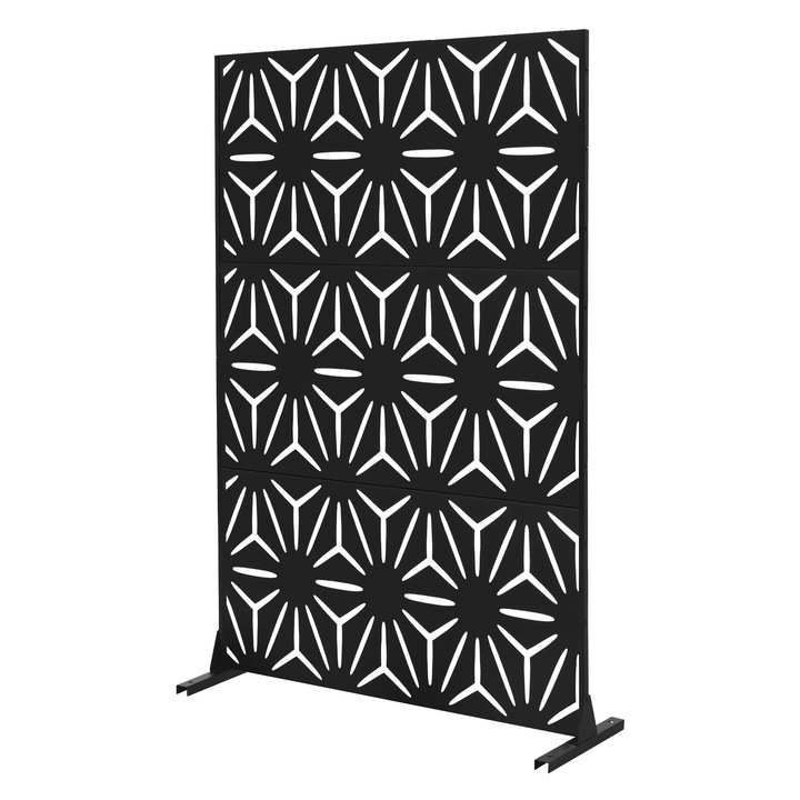 Paravan decorativ metalic ML Design, model Torino, 3 panouri pliabile, negru mat, 120x180 cm
