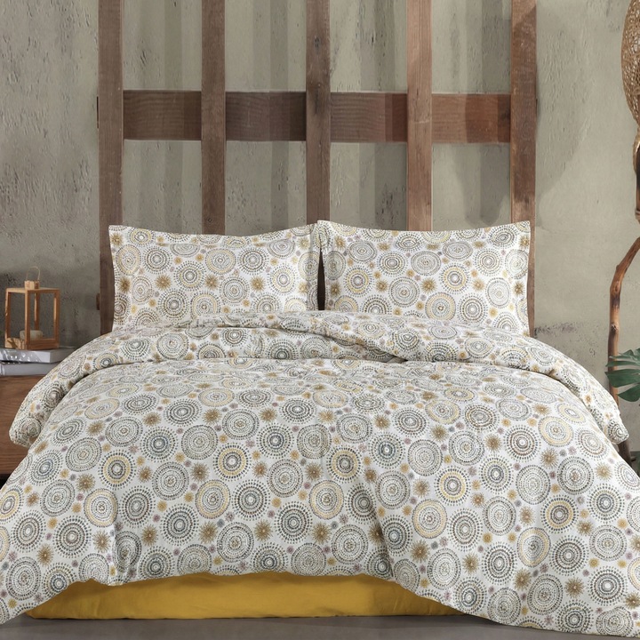 Ranforce Cotton Pro ágynemű, 100% pamut, 4 részes szett, krém/sárga, King Size