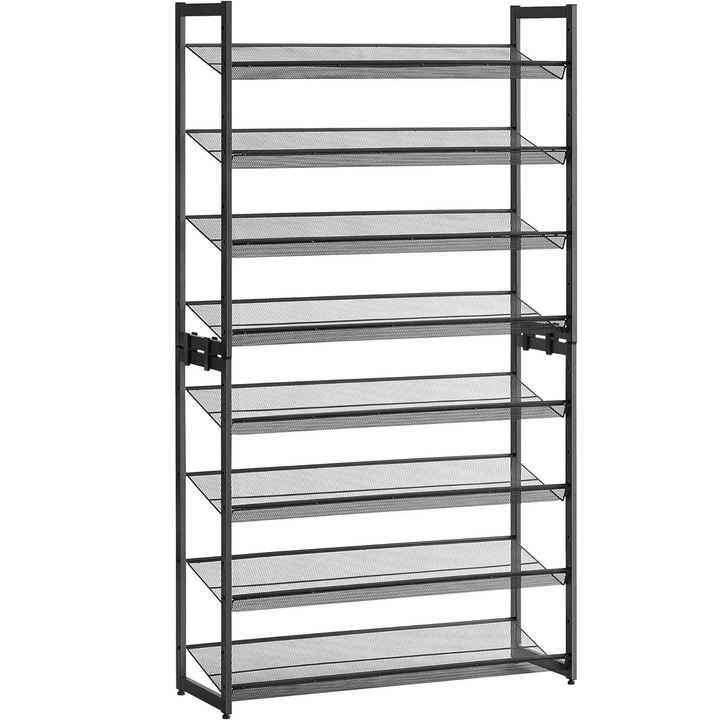 Cipőtartó állvány, SONGMICS, 8 szintes, fém, fekete, 31x92x163cm