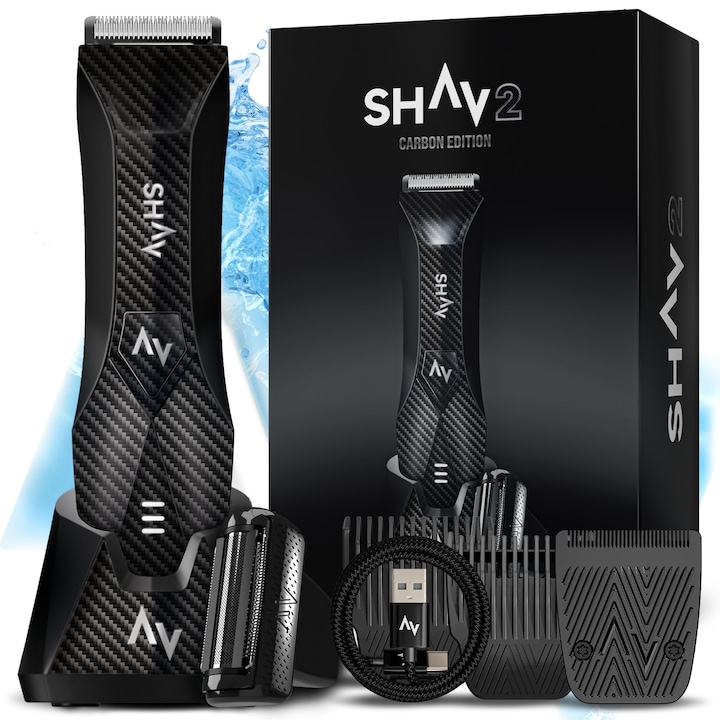 Aparat de Ras Electric Shav 2 Carbon, Rezistent la Apă IPX7, Lame Interschimbabile, Set Compleț, Zona Intimă, Barbati