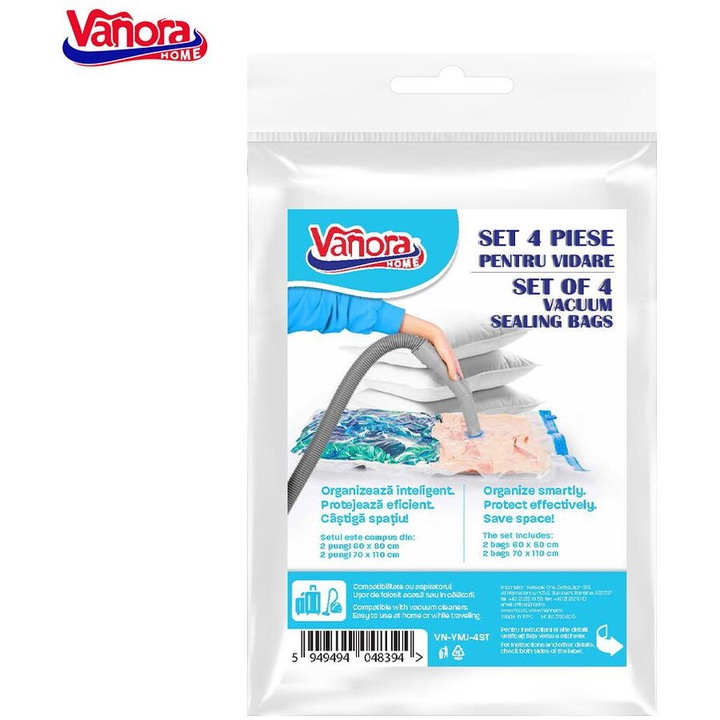 Комплект от 4 вакуумни торби, Vanora, прозрачни, за твърди храни