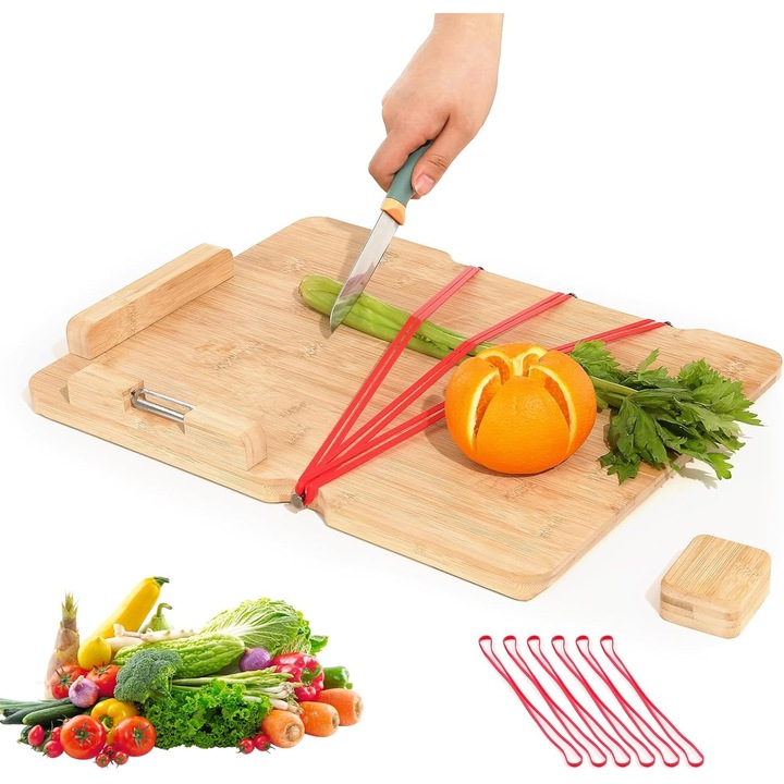 Tocator pentru alimente TYYIHUA cu razatoare integrata, opritor pentru paine, bambus, dimensiune 30x45cm