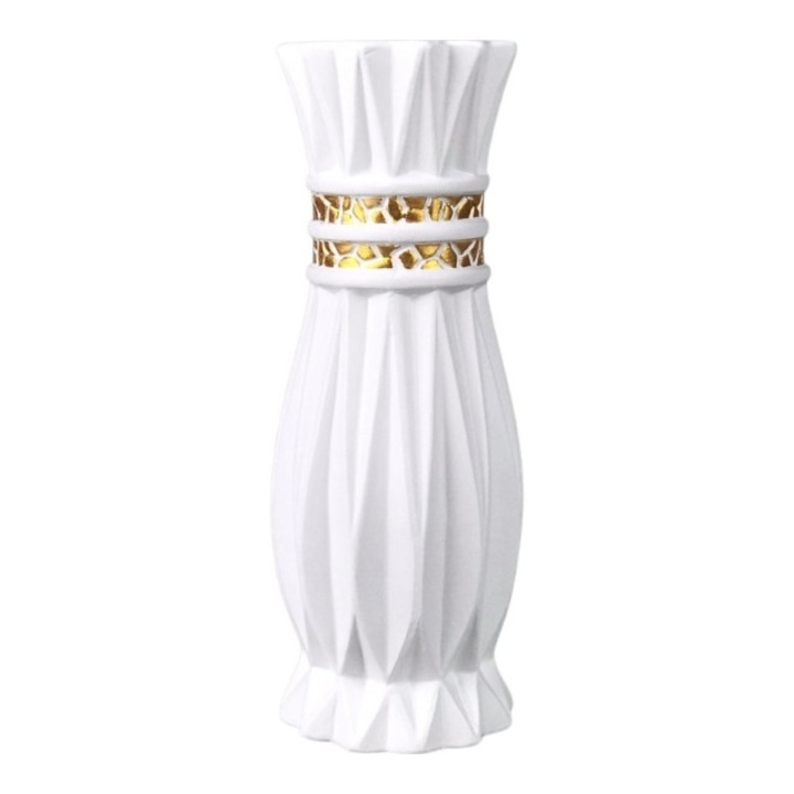Vaza din ceramica, cu dungi, 11x30 cm, alb