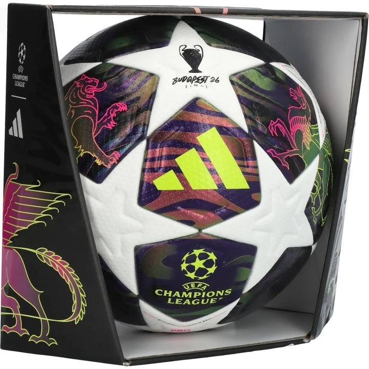 Minge fotbal Adidas UCL 25/26 Final Pro - oficiala de joc, mov/alb, marimea 5
