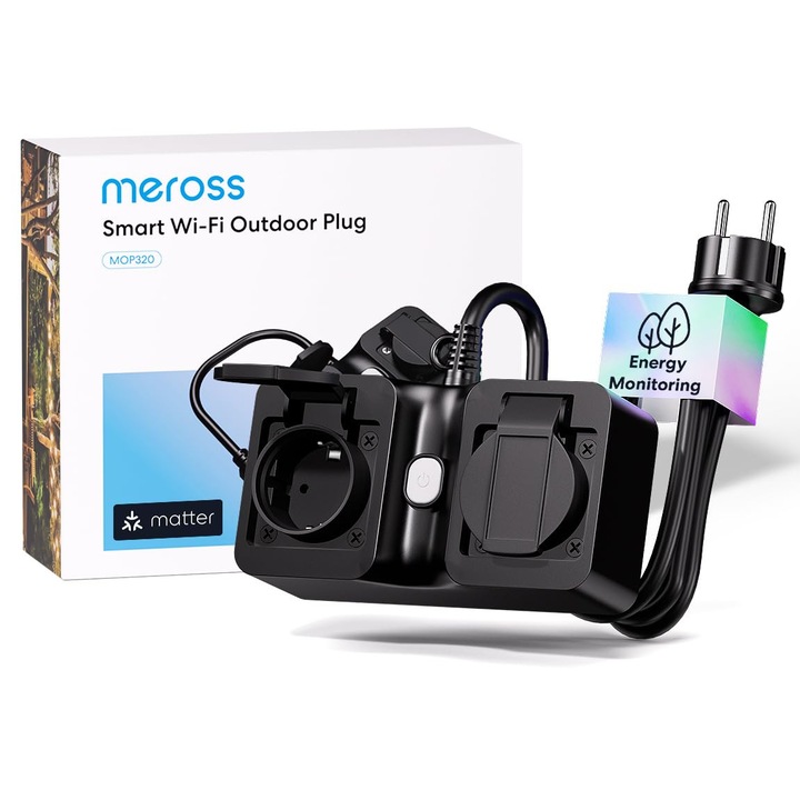 Priza WiFi Exterioara Meross cu Masurare Consum, IP44, 16A