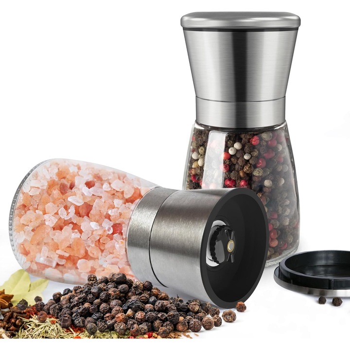 Set 2 Rasnite Sare si Piper KitchenBoss, Otel Inox, Ceramica