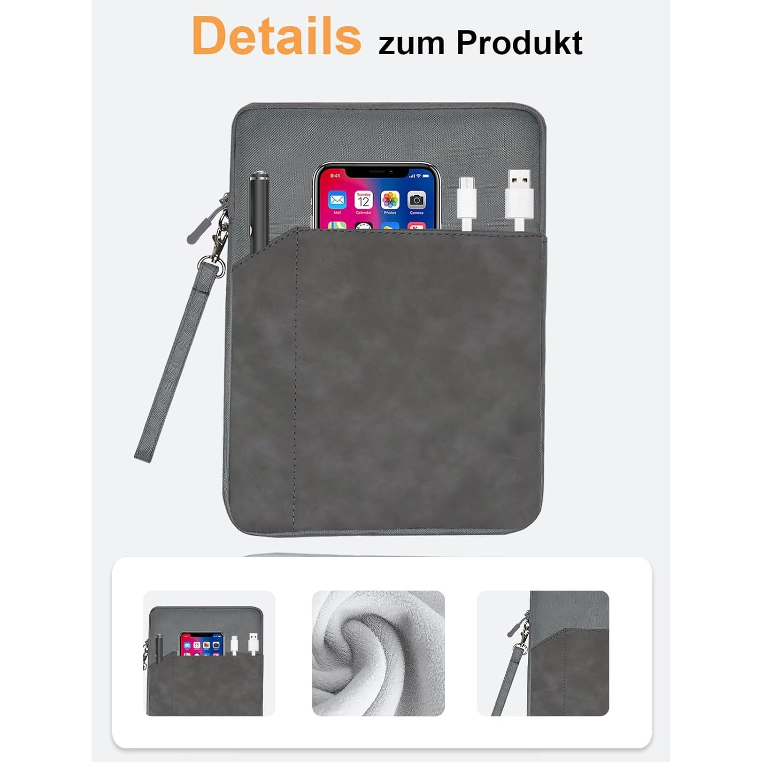 Husă tabletă daunke, protecție impermeabilă, 7 inch, gri închis