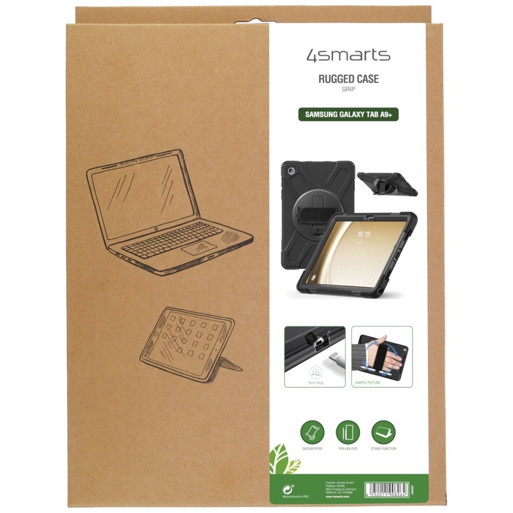 Husă de protecție 4smarts Rugged Case Grip, neagră, pentru Samsung Galaxy Tab A9 Plus, 11 inch, rezistentă la cădere