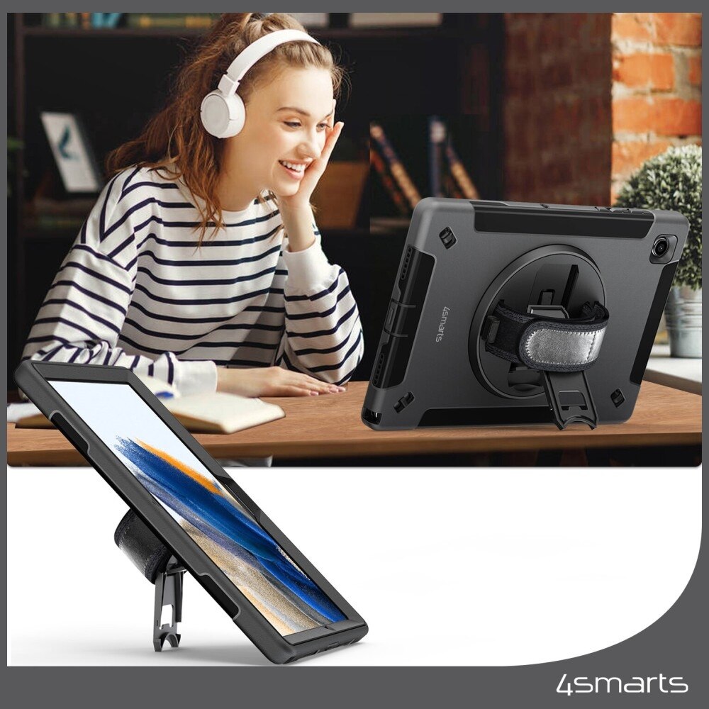 Husă de protecție 4smarts Rugged Case Grip, neagră, pentru Samsung Galaxy Tab A9 Plus, 11 inch, rezistentă la cădere
