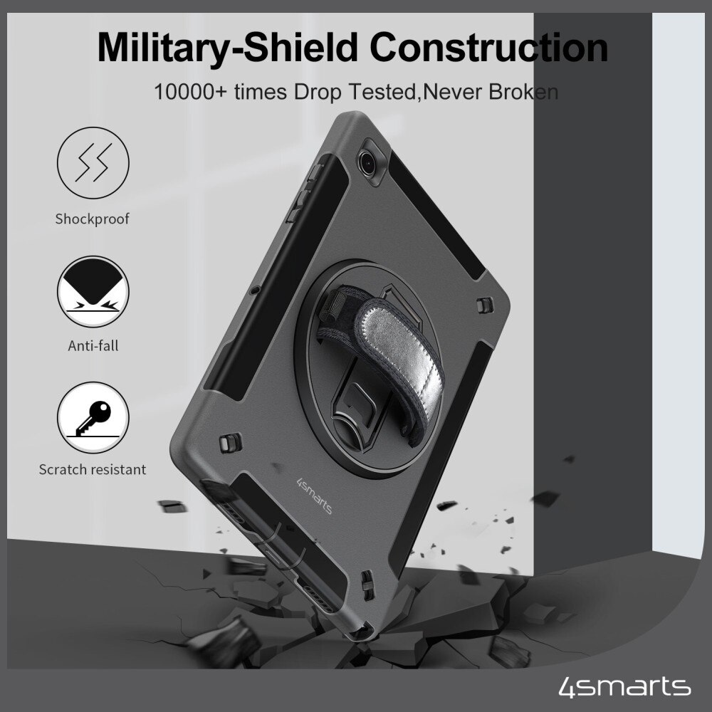 Husă de protecție 4smarts Rugged Case Grip, neagră, pentru Samsung Galaxy Tab A9 Plus, 11 inch, rezistentă la cădere