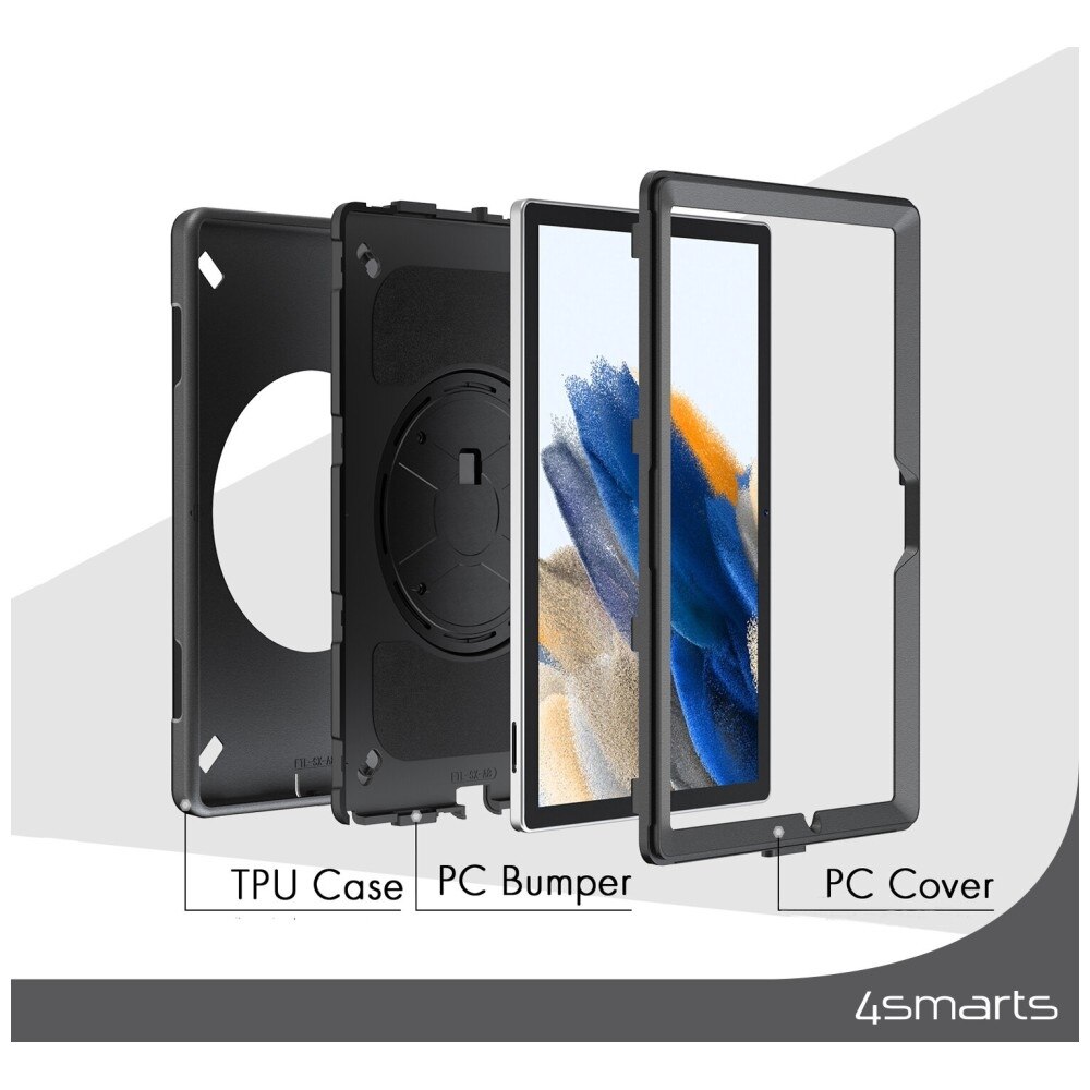 Husă de protecție 4smarts Rugged Case Grip, neagră, pentru Samsung Galaxy Tab A9 Plus, 11 inch, rezistentă la cădere