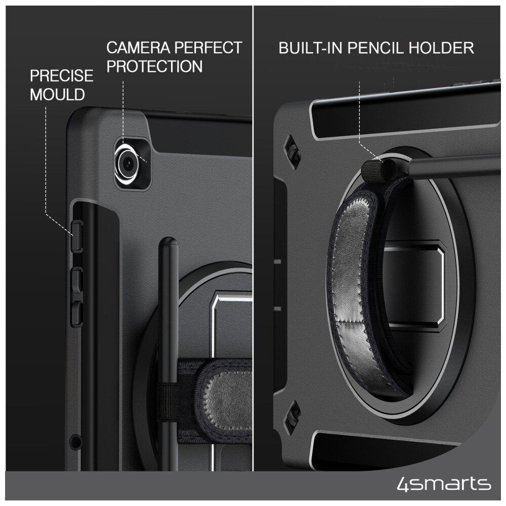 Husă de protecție 4smarts Rugged Case Grip, neagră, pentru Samsung Galaxy Tab A9 Plus, 11 inch, rezistentă la cădere