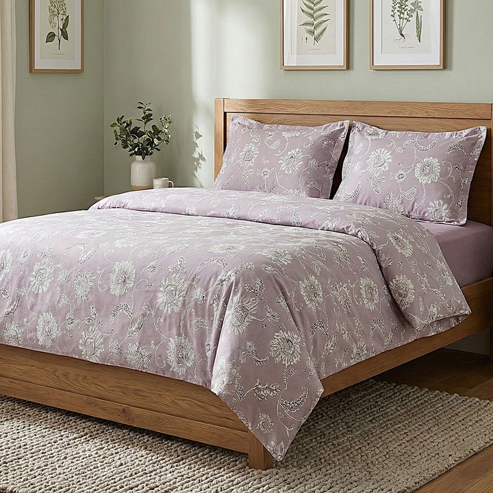 Ranforce Cotton Pro 100% pamut ágynemű, King Size huzattal, 4 részes Eleganta Mov RCP48, Ralex Pucioasa