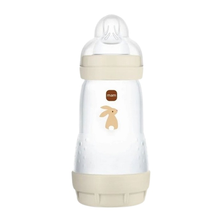 Biberon anti-colic MAM Perfect Start, polipropilenă, tetină silicon, crem, 260 ml, 0-3 luni