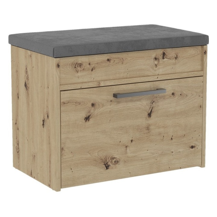 Dulap pantofi Parma Mini, TOPESHOP, cu sezlong si compartiment, culoare dab artisan, 60x35x49cm