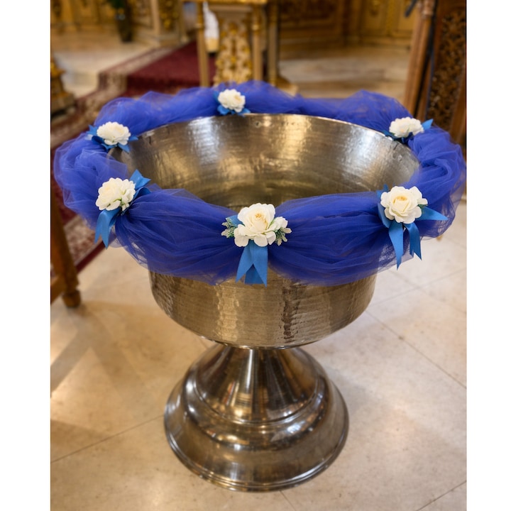 Cristelnita decor cu flori albe, RECOSTORE, 3M, albastru electric, pentru băieți