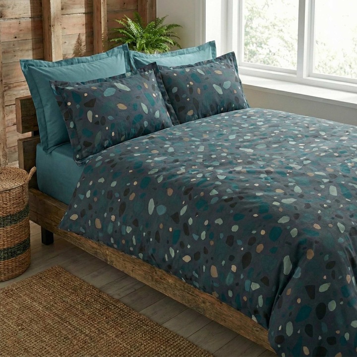 Ranforce Cotton Pro 100% pamut ágynemű, 1 személyes huzattal, 3 részes Elegáns türkiz/fekete RCP43