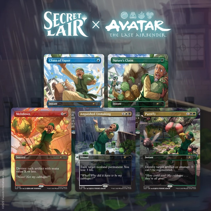 Joc de societate Wizards of the Coast Magic: The Gathering Secret Lair x Avatar: The Last Airbender, set, 5 cărți Non-Foil, ilustratii unice