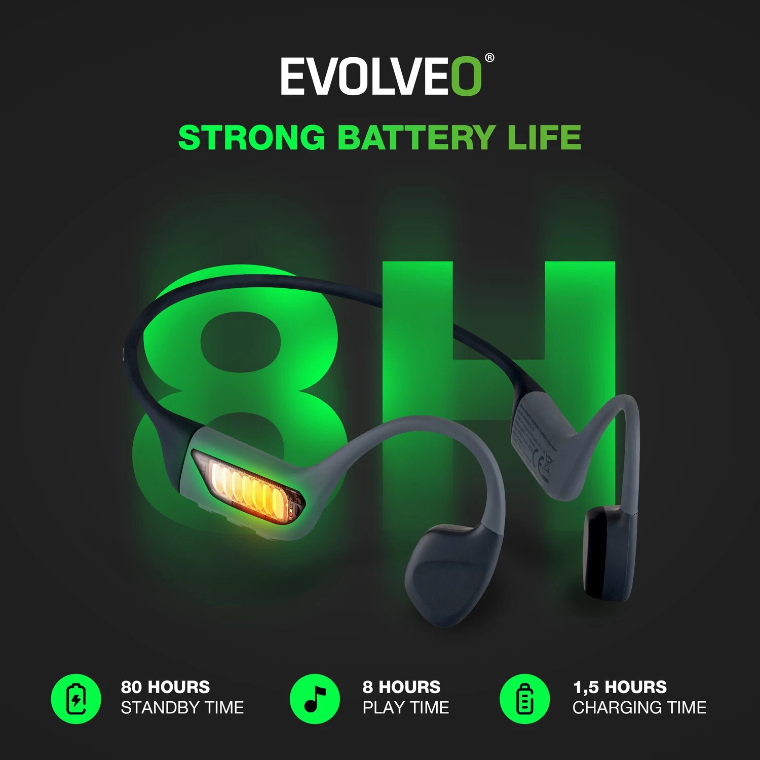 Casti wireless EVOLVEO BoneMax, impermeabile IPX8, 32 GB, gri, pentru sportivi