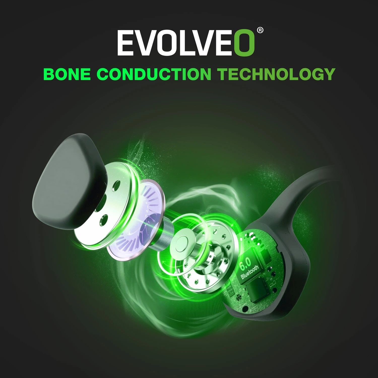 Casti wireless EVOLVEO BoneMax, impermeabile IPX8, 32 GB, gri, pentru sportivi