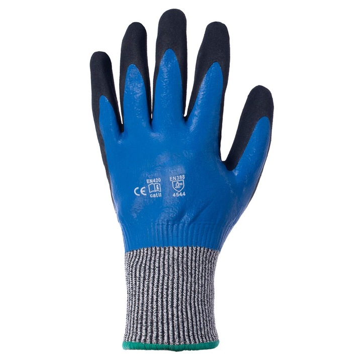 Manusi de protectie munca, nitril, ANTI-CUT cat.5, albastru inchis, XL