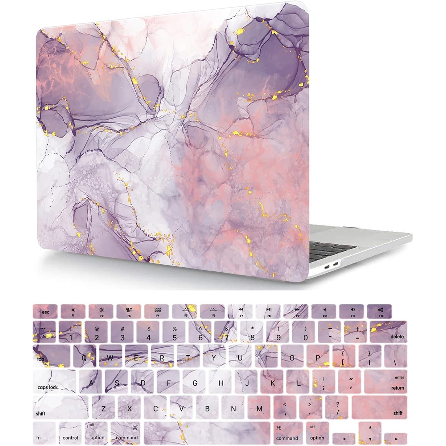 Carcasa Protectie Plastic Dur HLAAJJX pentru MacBook Pro 13", Mov Marmorat, 31.75x22.1x2.28cm