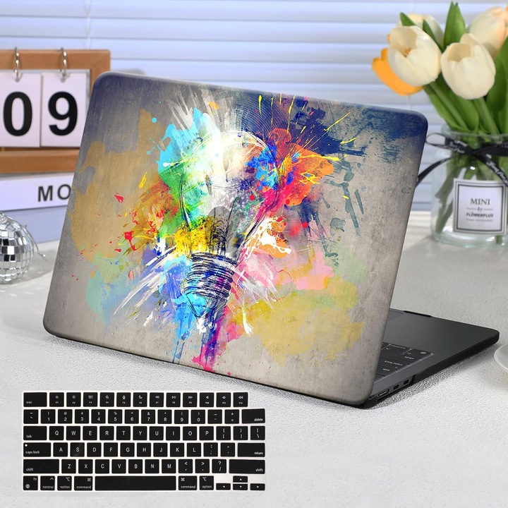 Carcasa laptop AUSMIX pentru MacBook Air 13.6 inch, plastic dur, design gurii, set cu protectie pentru tastatura