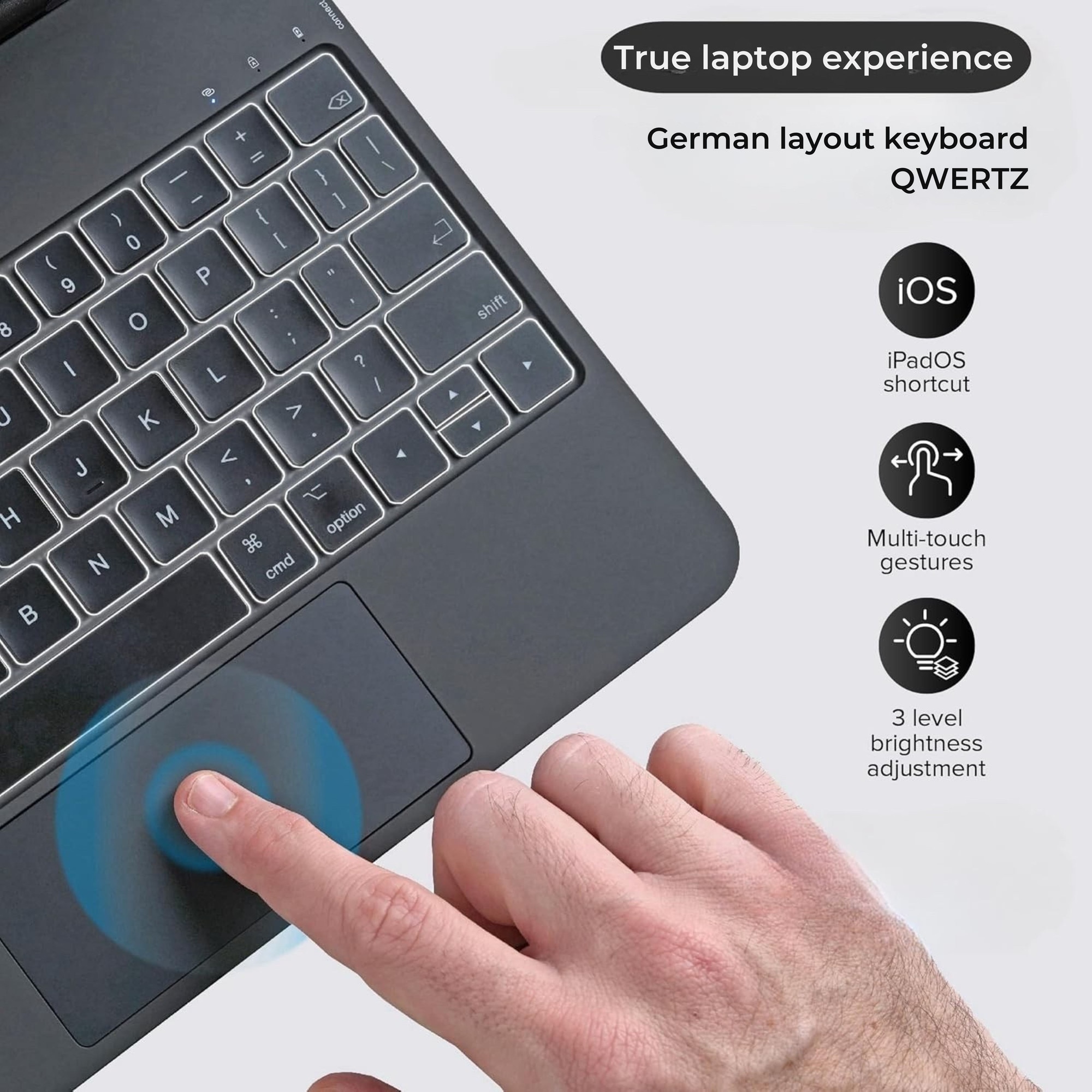 Husă cu tastatură Bluetooth pentru iPad Pro 11" 2024, iluminată, detașabilă, neagră