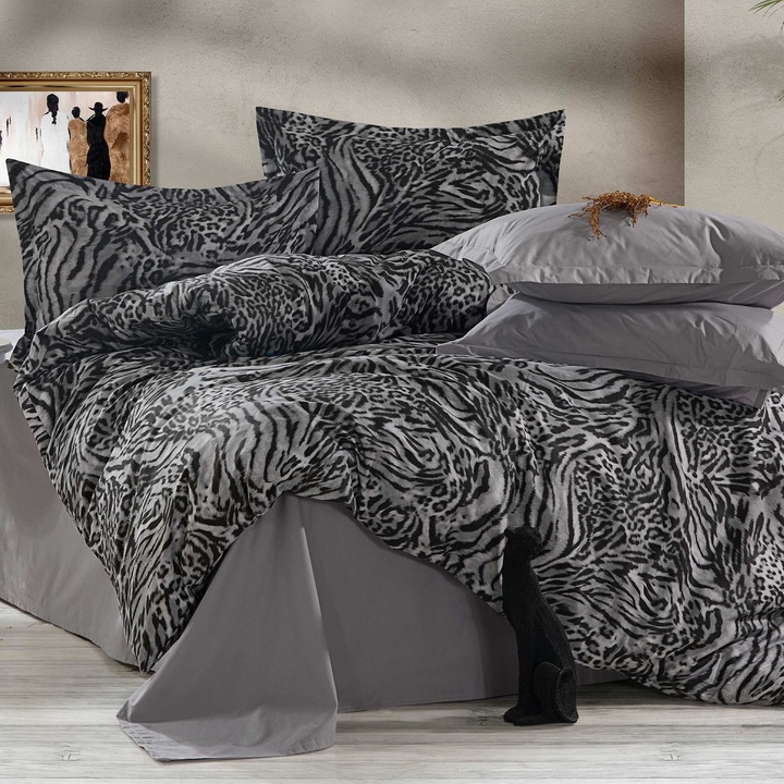 Lenjerie pat KING SIZE NufJoy® 100% BUMBAC RANFORCE, 4 Piese, cearsaf pat 240x260 cm, cearceaf pilota 200x230 cm, 2 fete perne 50x70, Calitate Premium, Cutie Cadou, CP40