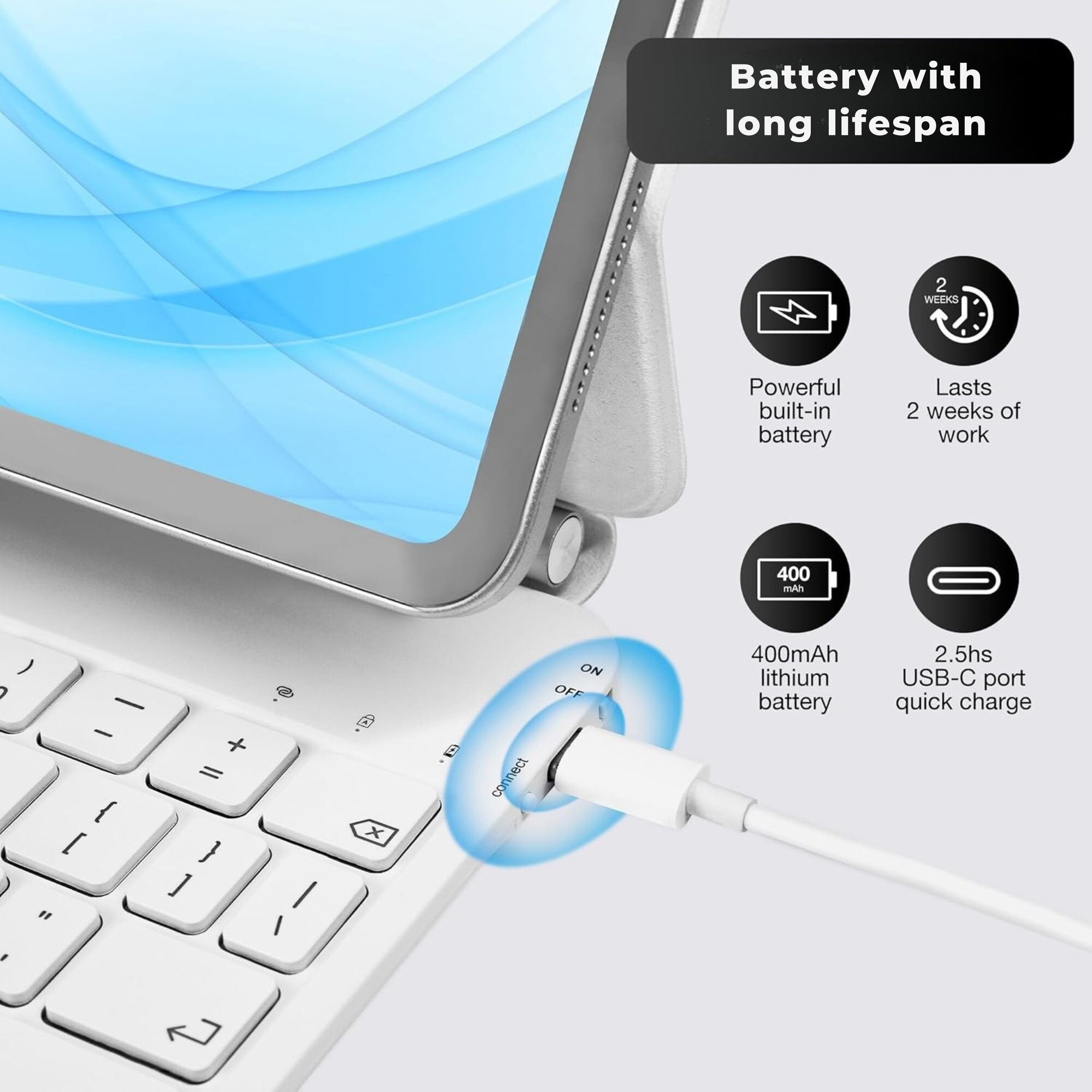 Husă cu tastatură Bluetooth pentru iPad Pro 12.9" & iPad Air 13", iluminată, detașabilă, albă