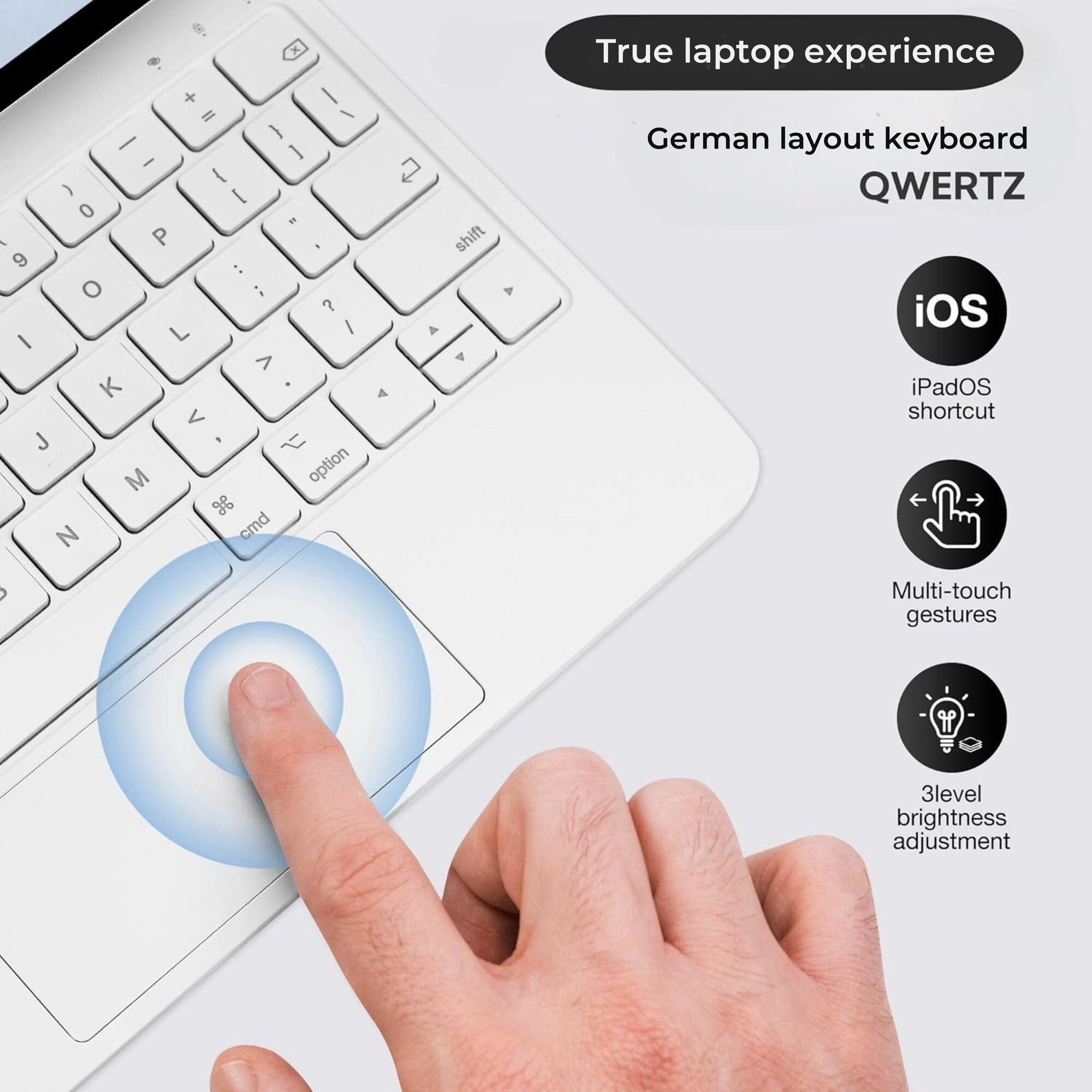Husă cu tastatură Bluetooth pentru iPad Pro 12.9" & iPad Air 13", iluminată, detașabilă, albă