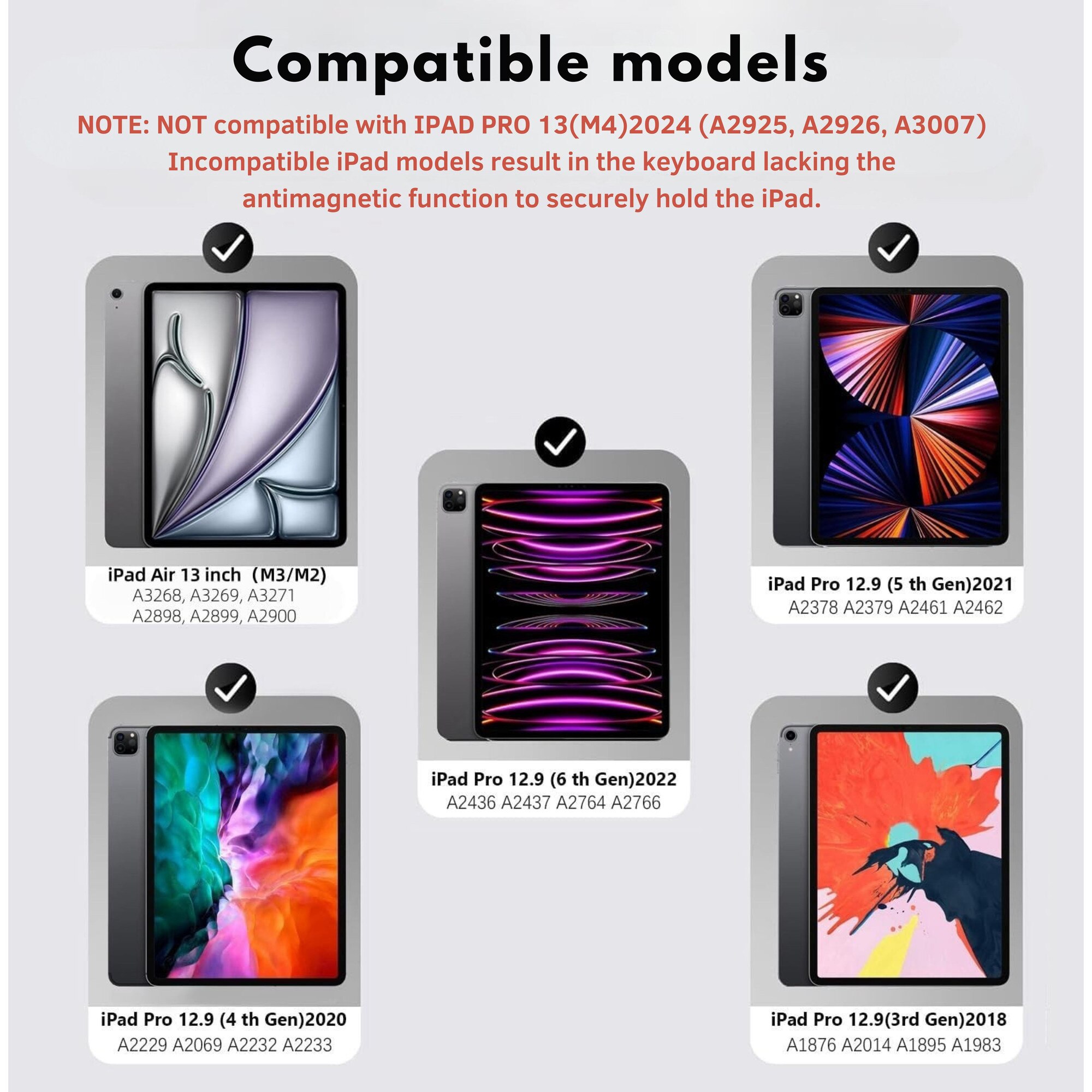 Husă cu tastatură Bluetooth pentru iPad Pro 12.9" & iPad Air 13", iluminată, detașabilă, albă