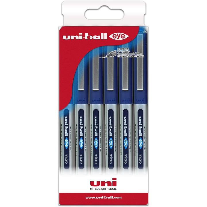 Комплект от 6 гел химикалки Uni-Ball UB-150, сини, връх 0.5mm, устойчиво мастило