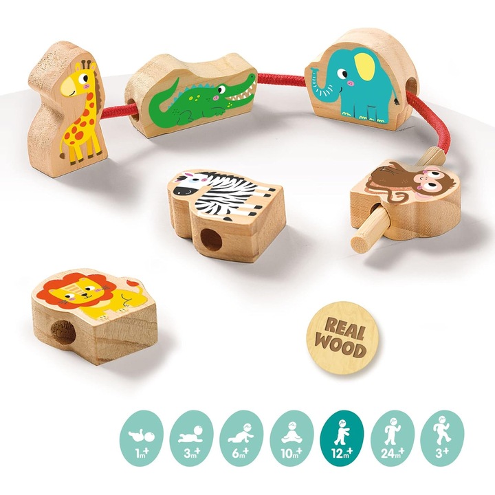 Set Perle Lemn Animale SES Creative - Dezvoltare Motricitate Copii