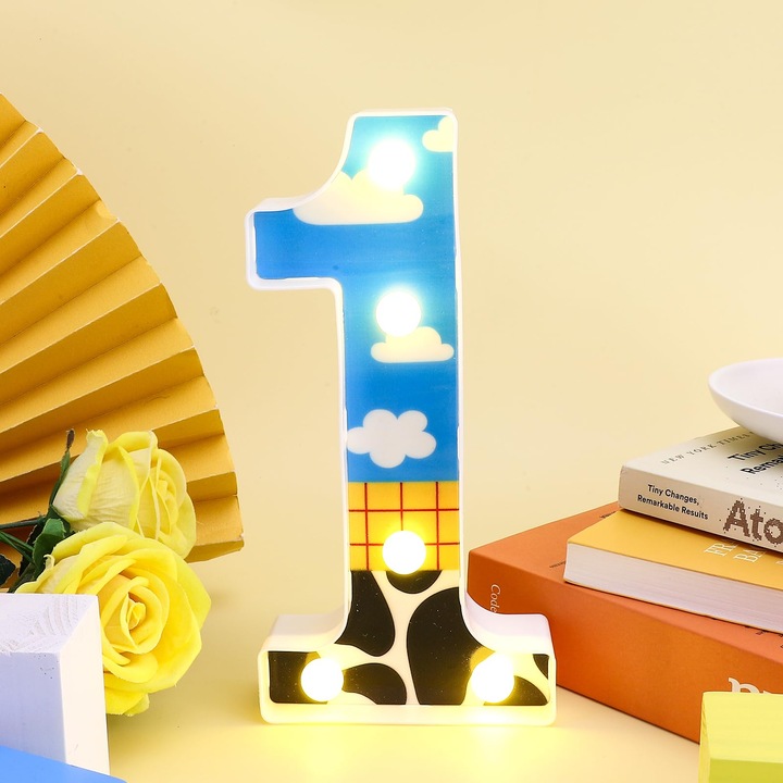 Număr LED decorativ, PEUTIER, pentru petrecere copii, lumini colorate, 1