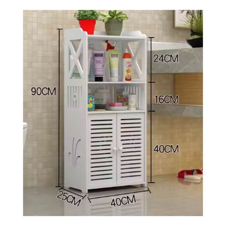 Dulap pentru baie, cu 3 polite pentru depozitare, MILARA, dimensiuni 90 cm x 40 cm x 25 cm, alb