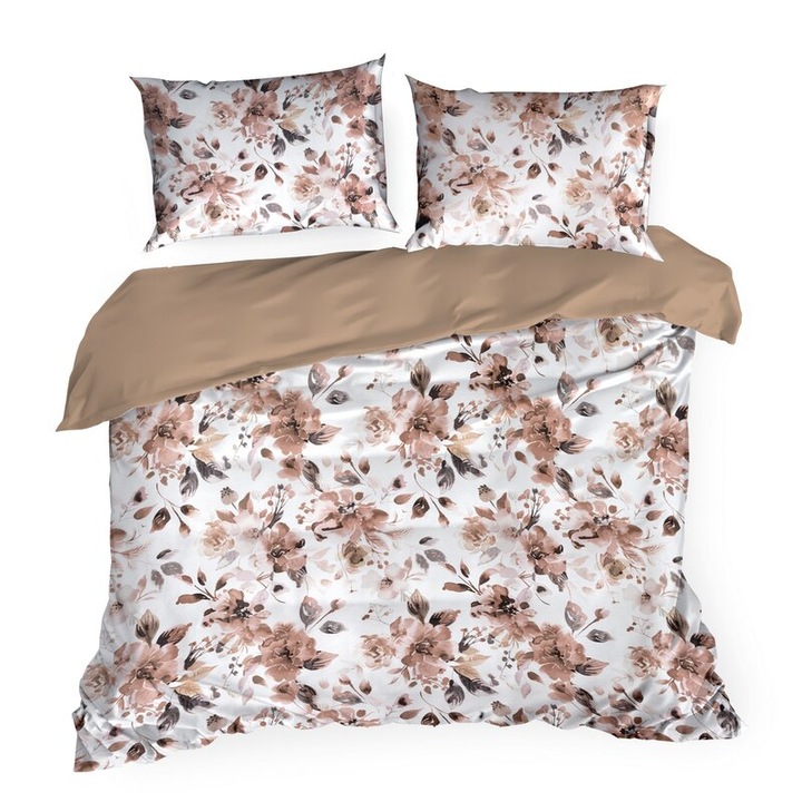 Szatén ágynemű 220x200 Spring 76 fehér barna virágok