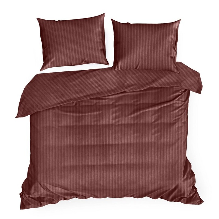 Vera bordó csíkos szatén ágynemű 160x200
