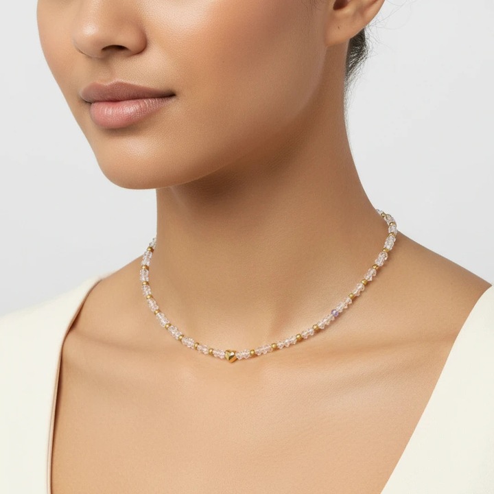 Colier din cristale cu inima, KARELINE, argint aurit, 4mm, delicat